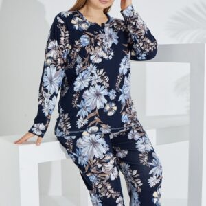 %100 Pamuk Uzun Kol Büyük Beden Kadın Pijama Takımı 98904