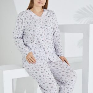 %100 Pamuk Uzun Kol Büyük Beden Kadın Pijama Takımı 98906