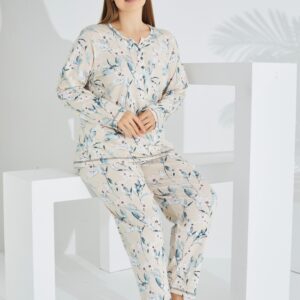 %100 Pamuk Uzun Kol Büyük Beden Kadın Pijama Takımı 98907
