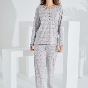 %100 Pamuk Uzun Kol Kadın Pijama Takımı 98281