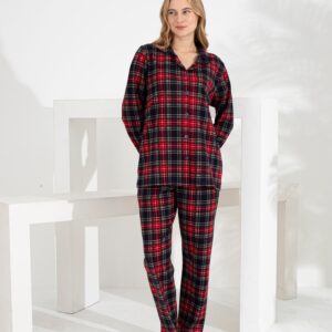 Angelique %100 Pamuk Uzun Kol Ekose Kadın Pijama Takımı 21224-25-26-27