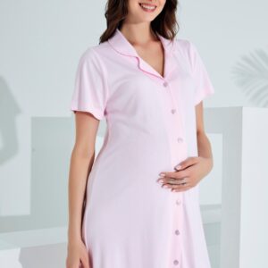 Bambu Boydan Düğmeli Hamile Lohusa Gecelik 30151-30154