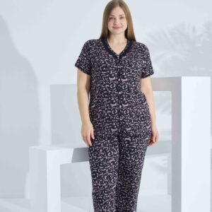 Bambu Kısa Kol Düğmeli Büyük Beden Kadın Pijama Takımı 74058