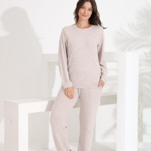 Etoile %100 Pamuk DeveTüyü Kumaş Uzun Kol Manşetli Cepli Kadın Pijama Takımı 98414