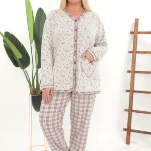 Etoile Pamuklu Önden Düğmeli Büyük Beden Kadın Pijama Takımı
