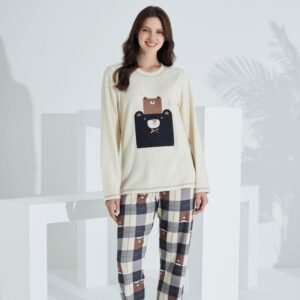%100 Pamuk Uzun Kol Kadın Pijama Takımı 98411